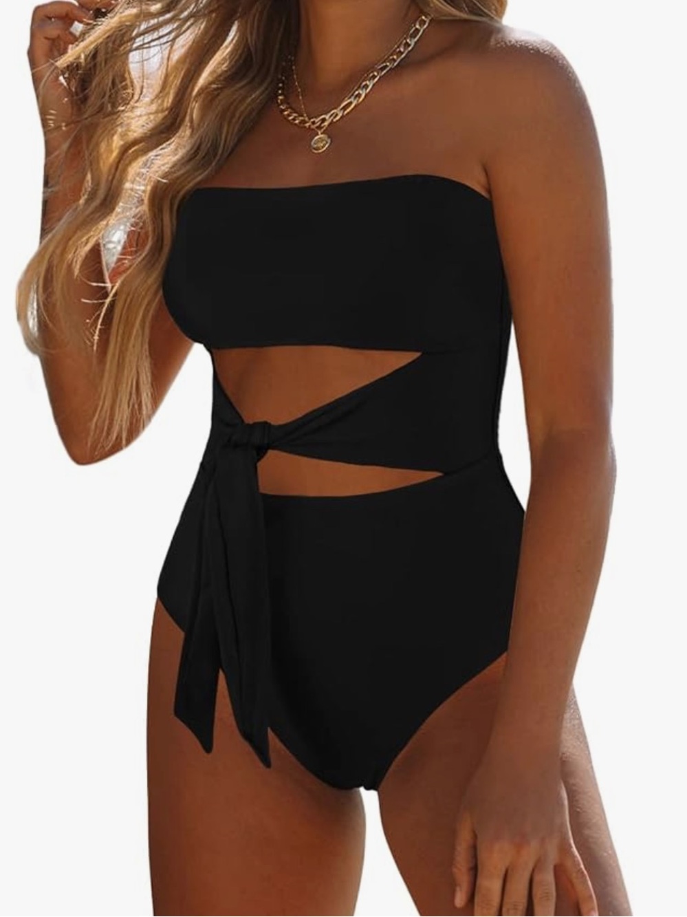 Cupshe Black Kids One-Piece Swimsuit with Tie - Brand New without Tags